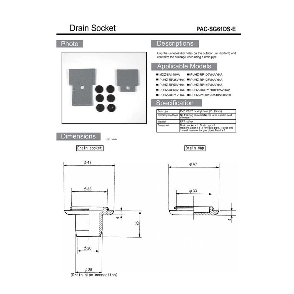 KIT DE DRENAJE PAC-SG61DS-E