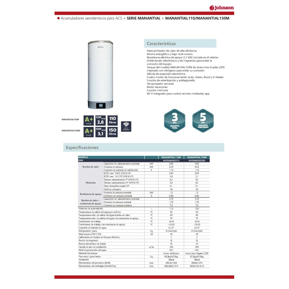 MANANTIAL110M ACUMULADOR AEROTÉRMICO JOHNSON PARA ACS